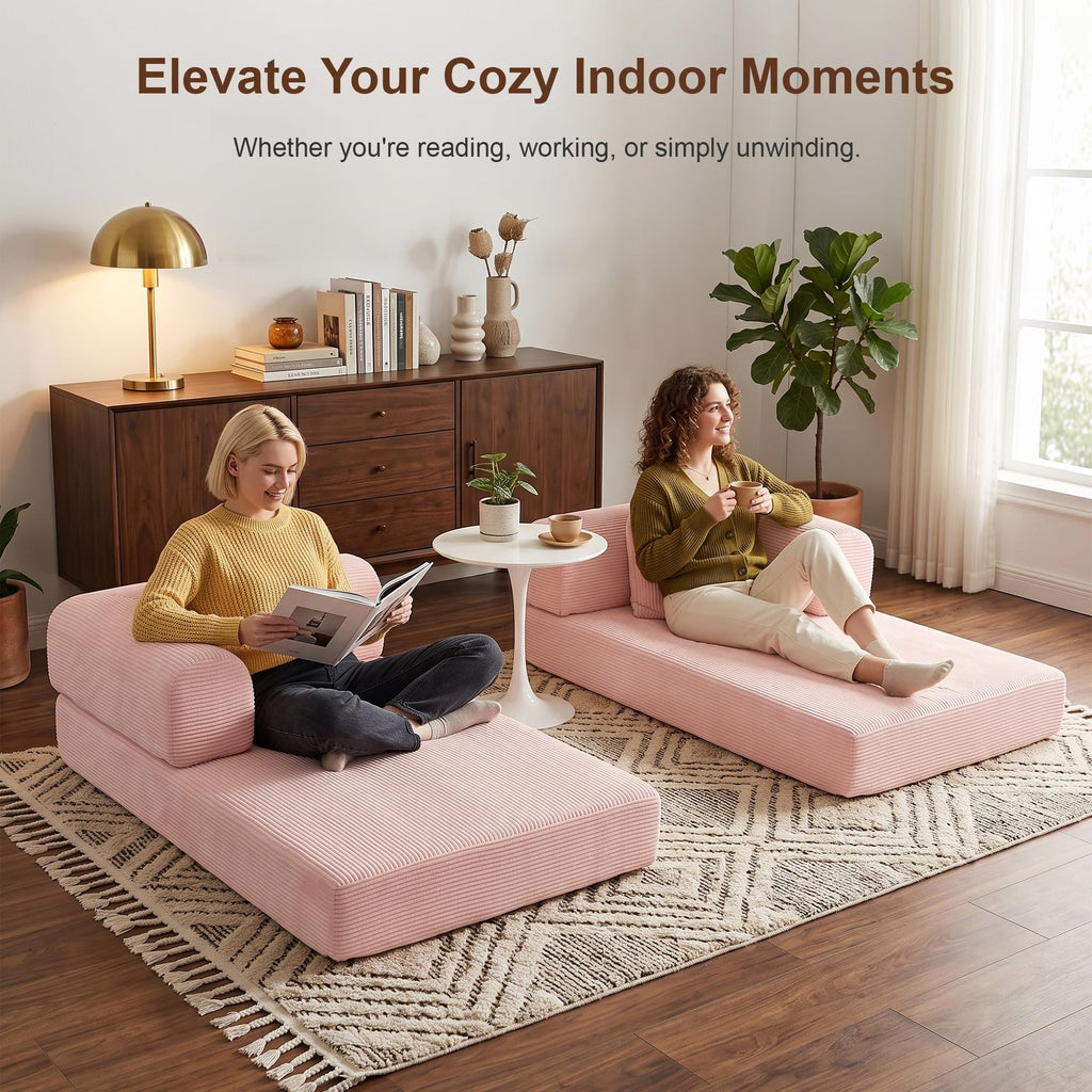 Pink Convertible Futon Sofa Bed with 3 Pillows Y75907