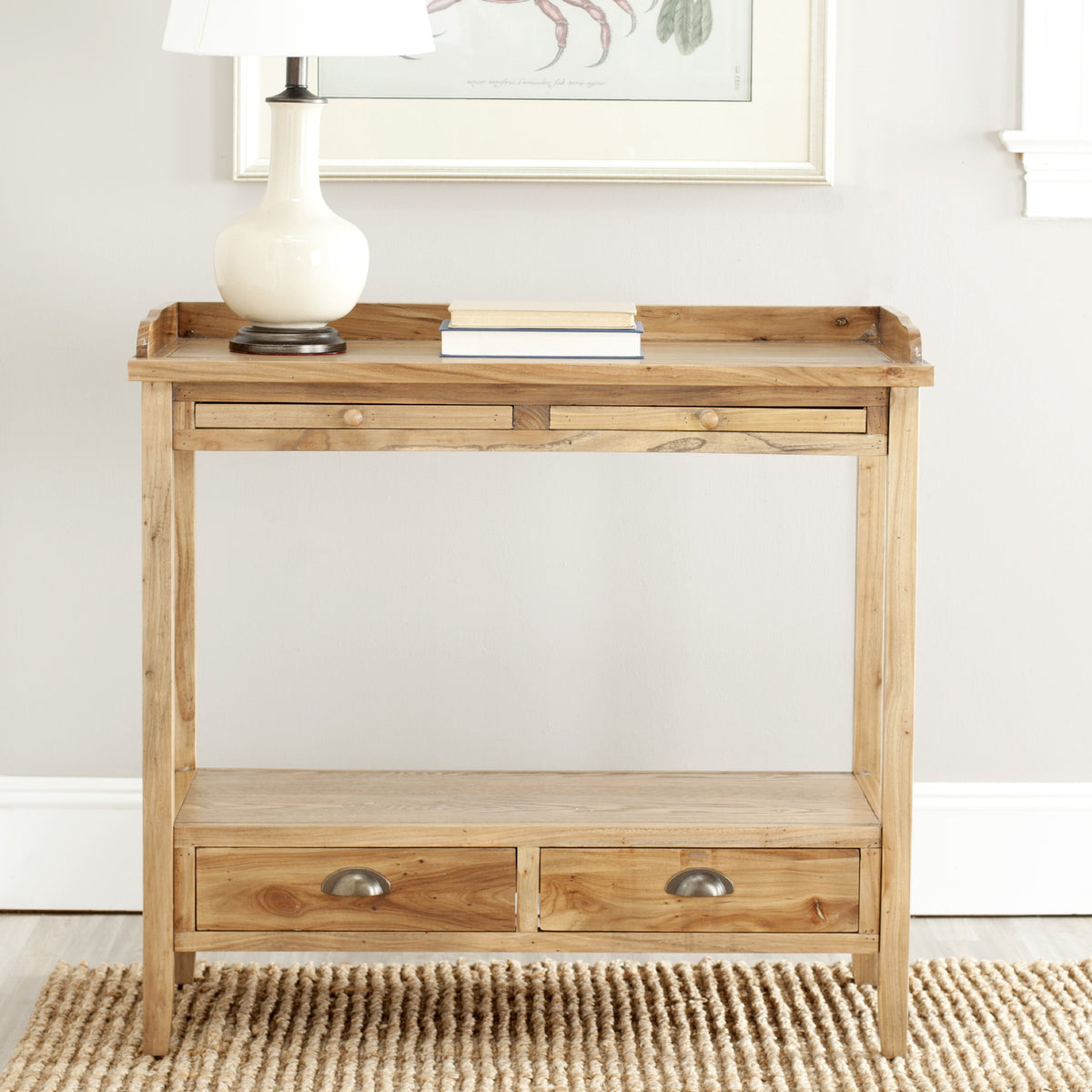 Weathered Oak Console Table with Drawers & Shelf N84912