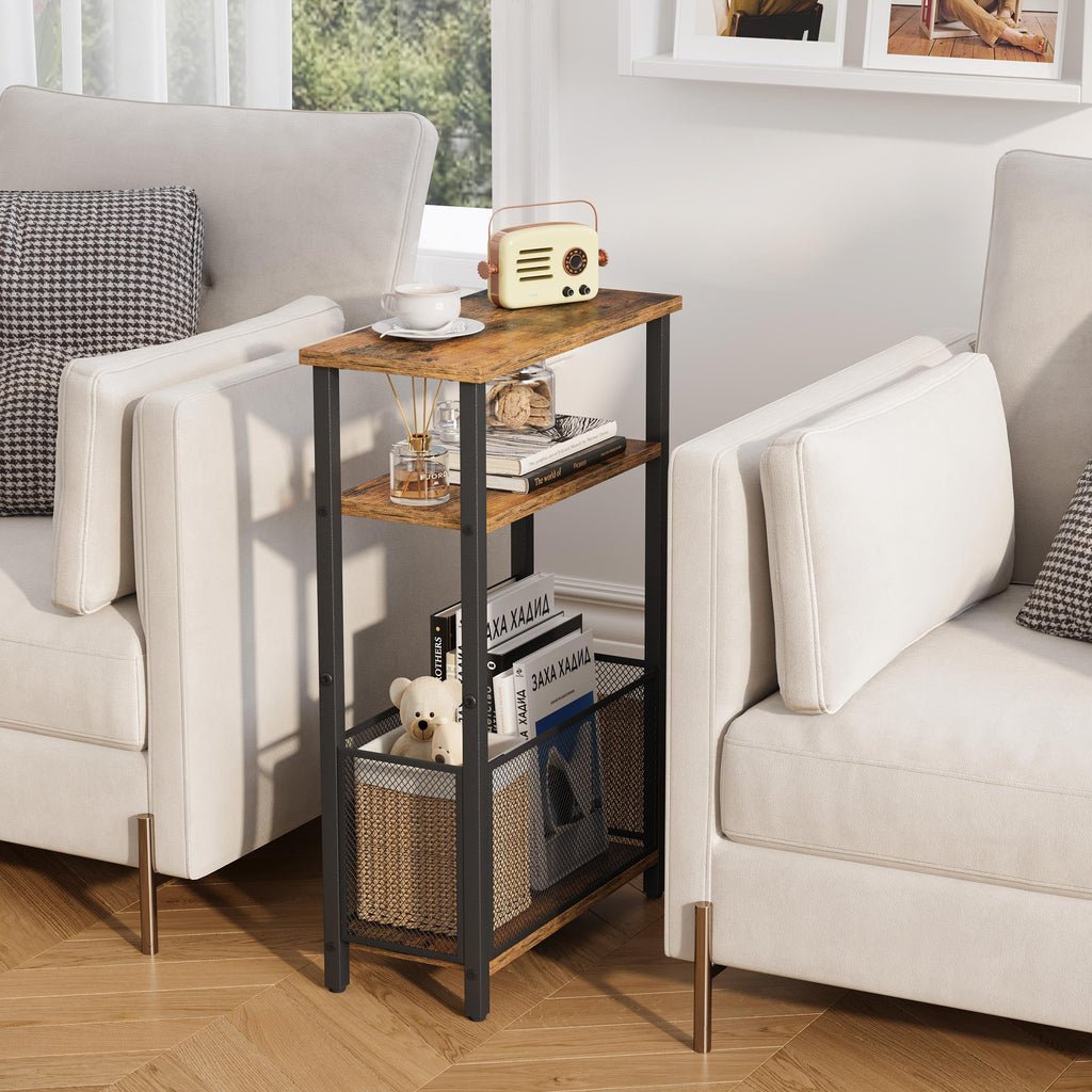 Narrow 3 Tier Side Table with Storage Basket T40248