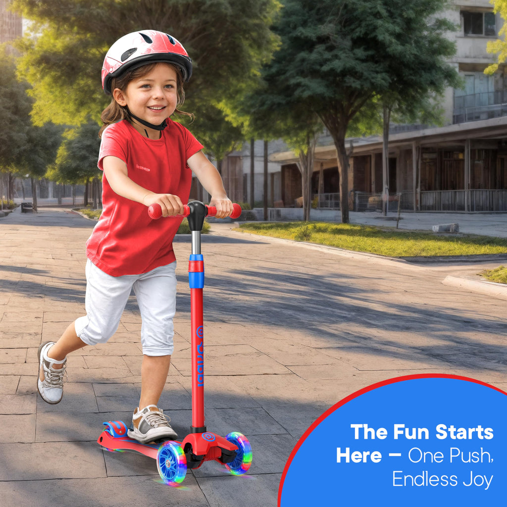 3-Wheel Kids Scooter Adjustable Height Anti-Slip Deck Red and Blue X491393