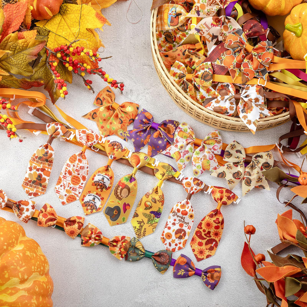 100 Pieces Fall Thanksgiving Day Dog Bow Tie Collar Set K4606